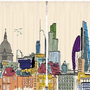 Curtains 108"W x 84"L Cityscape Skyline Backdrop